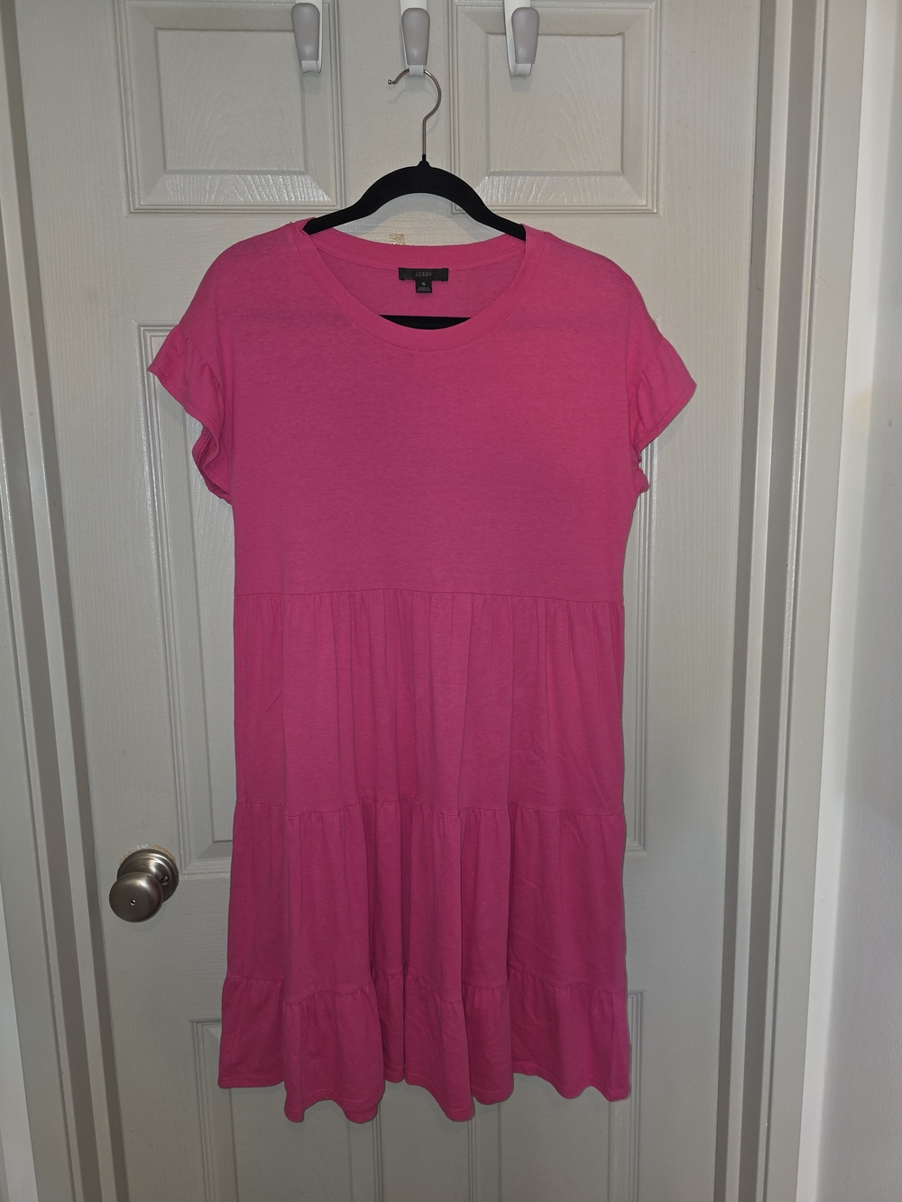 J. Crew Hot Pink Tiered Short-Sleeve Dress